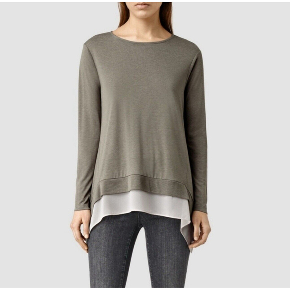 AllSaints Tops - Allsaints Arya Long Sleeve Gray Brown Shirt XS Jersey Knit Crewneck Pullover